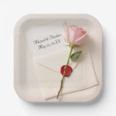 Rosa Rose auf Hochzeitsgeschirr mit Wachs-Siegel Pappteller (Vorderseite)