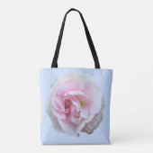 Rosa Rose auf Personalisiert blauer Tasche (Rückseite)
