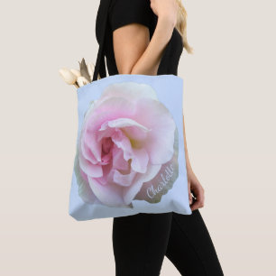 Rosa Rose auf Personalisiert blauer Tasche