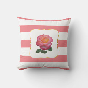 Rosa Rose auf rosa und weiß gestreift Kissen