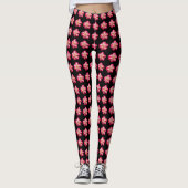 Rosa Rose auf schwarzem Blumenmuster Leggings (Vorderseite)