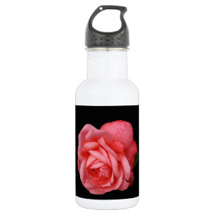 Rosa Rose auf schwarzem Hintergrund Trinkflasche