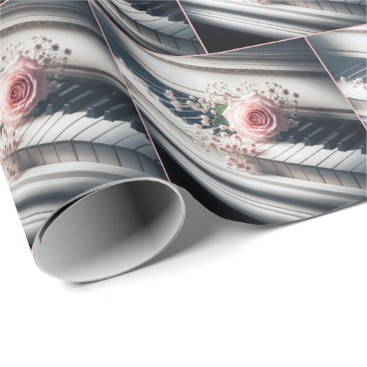 Rosa Rose auf Vintagem Klavier Geschenkpapier (Rolleneckpunkt)