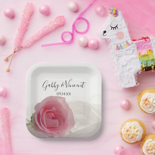 Rosa Rose auf weißer Hochzeit Pappteller (Party)