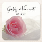 Rosa Rose auf weißer Hochzeit Rechteckiger Pappuntersetzer (Vorderseite)