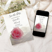 Rosa Rose auf weißer Hochzeit Speichern Sie das Da Save The Date