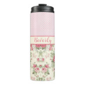 Rosa Rose aus der Blüte und rosa und weiße Polka-P Thermosbecher (Vorderseite)