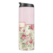 Rosa Rose aus der Blüte und rosa und weiße Polka-P Thermosbecher (Nach rechts gedreht)