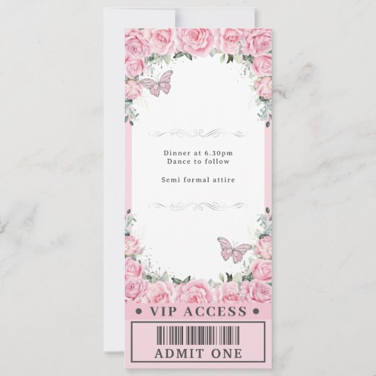 Rosa Rose aus Flora Quinceañera Sweet 16 VIP Ticke Einladung (Rückseite)