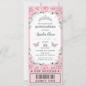 Rosa Rose aus Flora Quinceañera Sweet 16 VIP Ticke Einladung (Vorderseite)