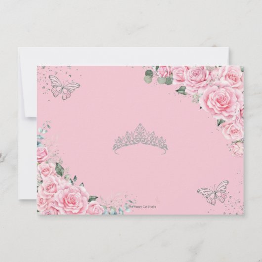 Rosa Rose aus Flora Schmetterling Sweet 16 Quincea Dankeskarte (Rückseite)