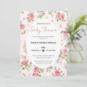 Rosa Rose Baby Dusche Einladung (Stehend Vorderseite)