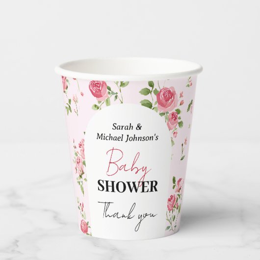 Rosa Rose Baby Dusche Pappbecher (Vorderseite)