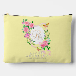 Rosa Rose Band Monogram Creme Druckknopfbeutel Zubehörtasche