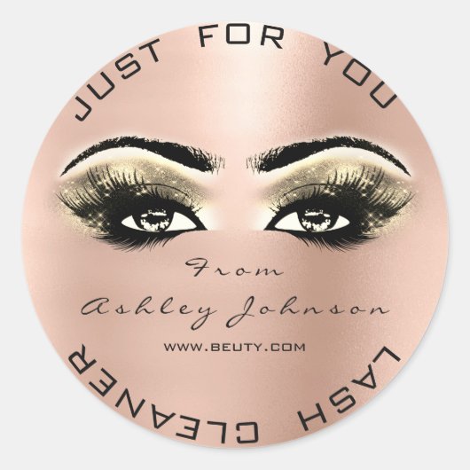 Rosa Rose Beauty Glitzer Gold Lash Makeuaner Runder Aufkleber (Vorderseite)