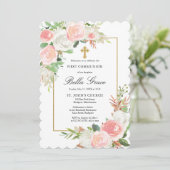 Rosa Rose Bläschen Erste Heilige Kommune Einladung (Stehend Vorderseite)