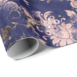 Rosa Rose Blaue Navy Blumen Grungy Cottage Shabby Geschenkpapier