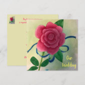 Rosa Rose Blauer Ribbon Wasserfarbe Hochzeit lädt Ankündigung (Vorne/Hinten)