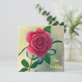 Rosa Rose Blauer Ribbon Wasserfarbe Hochzeit lädt Ankündigung (Stehend Vorderseite)