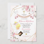 Rosa Rose Blonde Girl Erste Kommune Einladung (Vorderseite)