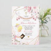 Rosa Rose Blonde Girl Erste Kommune Einladung (Stehend Vorderseite)