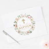 Rosa Rose Blooms Girl Baptisse Gefallen Tag Sticke Runder Aufkleber (Umschlag)