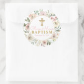 Rosa Rose Blooms Girl Baptisse Gefallen Tag Sticke Runder Aufkleber (Tasche)