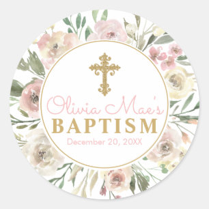 Rosa Rose Blooms Girl Baptisse Gefallen Tag Sticke Runder Aufkleber