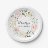 Rosa Rose Bloral 100. Geburtstag Pappteller (Vorderseite)