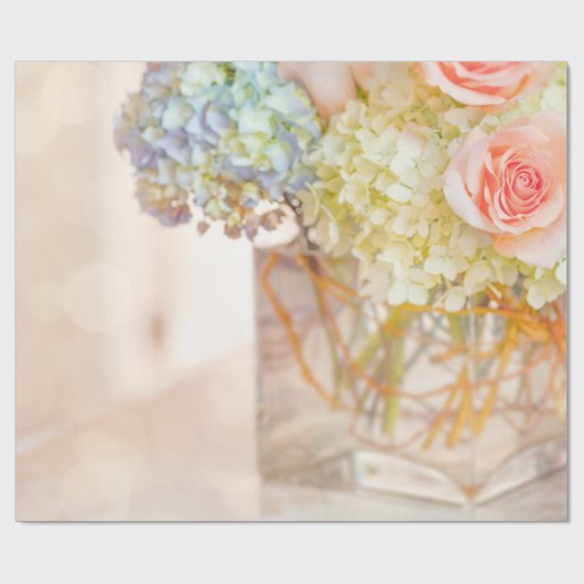 Rosa Rose Blue Hydrangea Vase Bouquet Rose Blume Geschenkpapier (Flach)