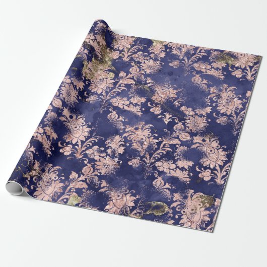 Rosa Rose Blue Navy Blume Grungy Hütte Shabby Geschenkpapier (Ungerollt)