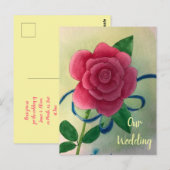 Rosa Rose Blue Ribbon Hochzeit Einladung Postkarte (Vorne/Hinten)