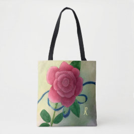 Rosa Rose Blue Ribbon Watercolor Monogram Tasche