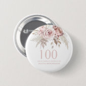 Rosa Rose Blume 100. Geburtstagsparty Button (Vorne & Hinten)