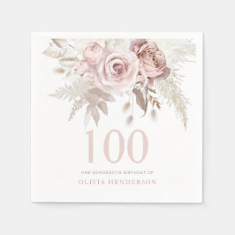 Rosa Rose Blume 100. Geburtstagsparty Serviette