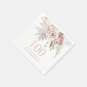 Rosa Rose Blume 100. Geburtstagsparty Serviette (Ecke)