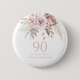 Rosa Rose Blume 90. Geburtstagsparty Button