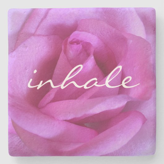Rosa Rose Blume Foto Inhalieren Skript Modernes kü Steinuntersetzer (Vorderseite)