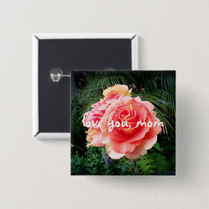 Rosa Rose Blume Foto Liebe Sie Mama Script Stilvol Button