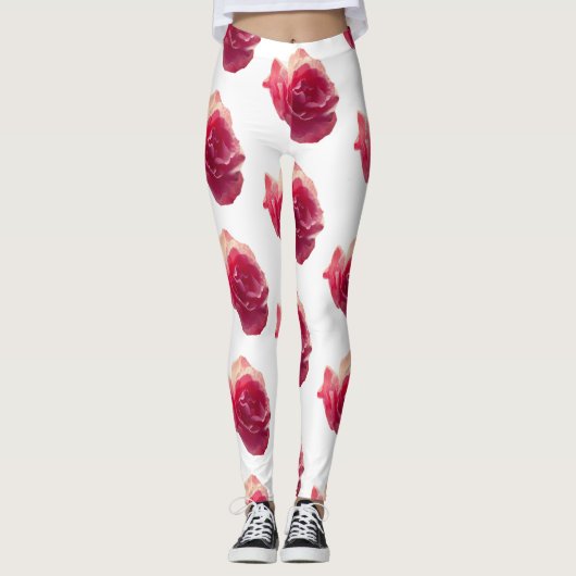 Rosa Rose, Blume Foto Muster Leggings (Vorderseite)