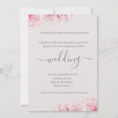 Rosa Rose Blume Grau Rosa Hochzeitsfeier Einladung (Vorderseite)