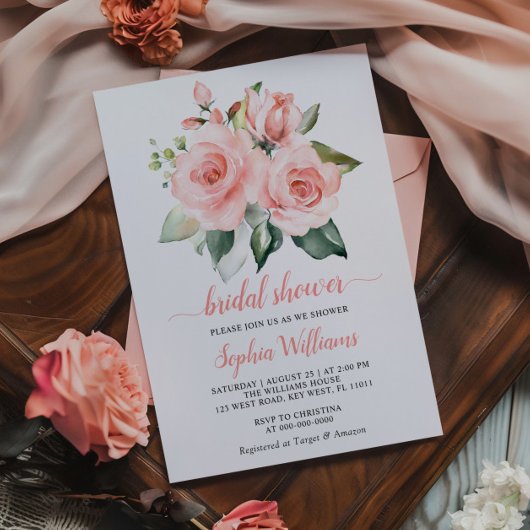 Rosa Rose Blume Grünes Brautparty Einladung