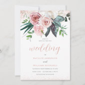 Rosa-Rose-Blume Hochzeit mit Blush & Dusty Einladung (Vorderseite)