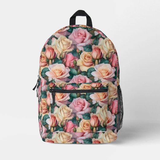 Rosa Rose Blume Muster Bedruckter Rucksack (Vorderseite)