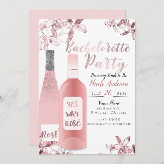 Rosa Rosè Blume Orchid Junggeselinnen-Abschied Einladung (Vorne/Hinten)