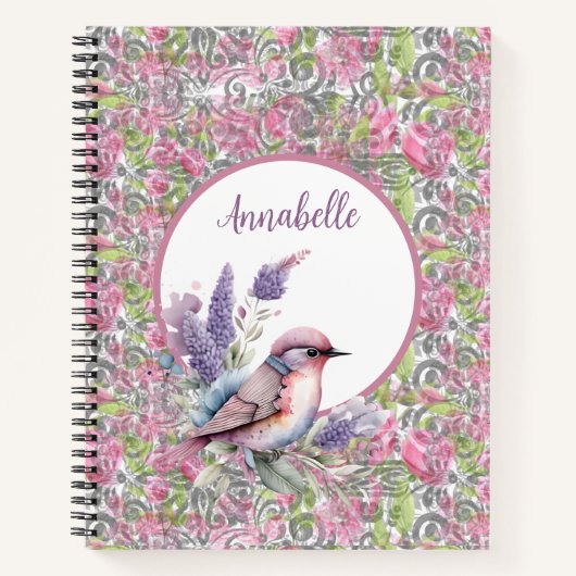 Rosa-Rose-Blumen-Scroll-Spiral-Notebook Notizblock (Vorderseite)