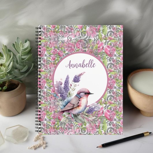 Rosa-Rose-Blumen-Scroll-Spiral-Notebook Notizblock