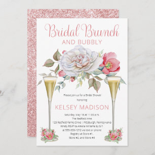 Rosa Rose Blumenblüten Bridal Brunch und Bubbly Einladung
