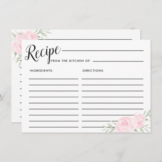 Rosa Rose Blumenbridal Rezeptkarte Begleitkarte (Vorne/Hinten)