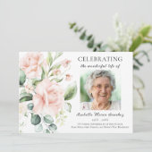 Rosa Rose Blumenfeier zum Foto des Lebens Einladung (Stehend Vorderseite)